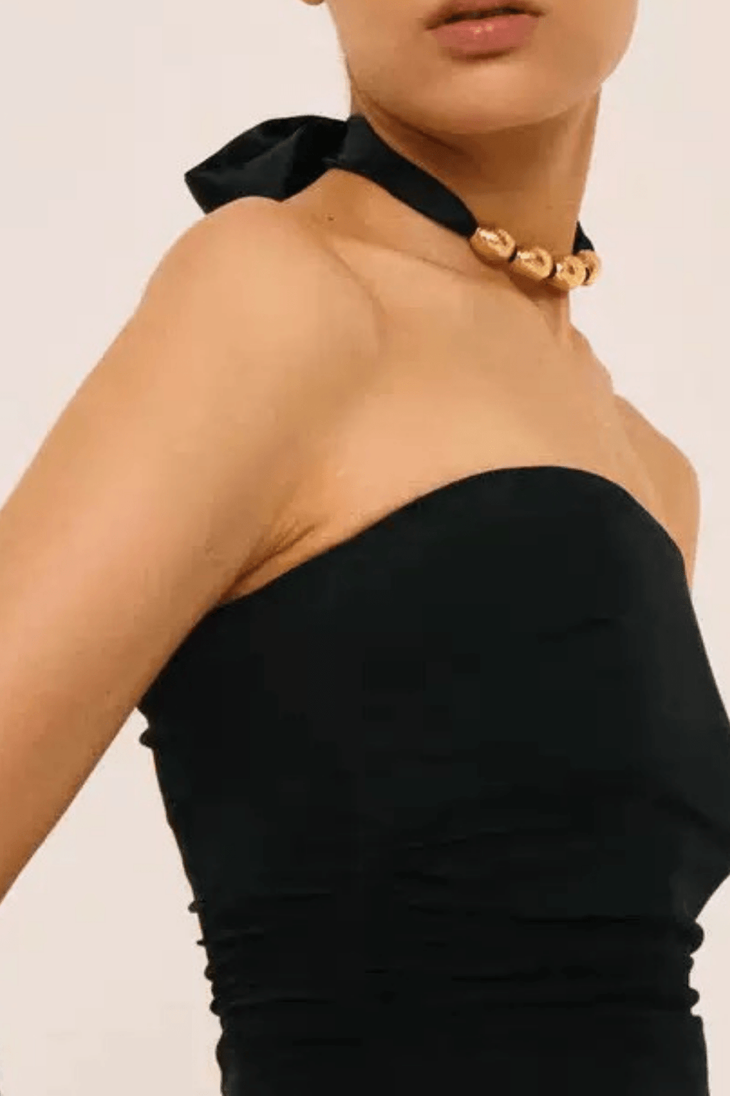 Black Ribbon Gold Bead Choker Necklace Avalabel