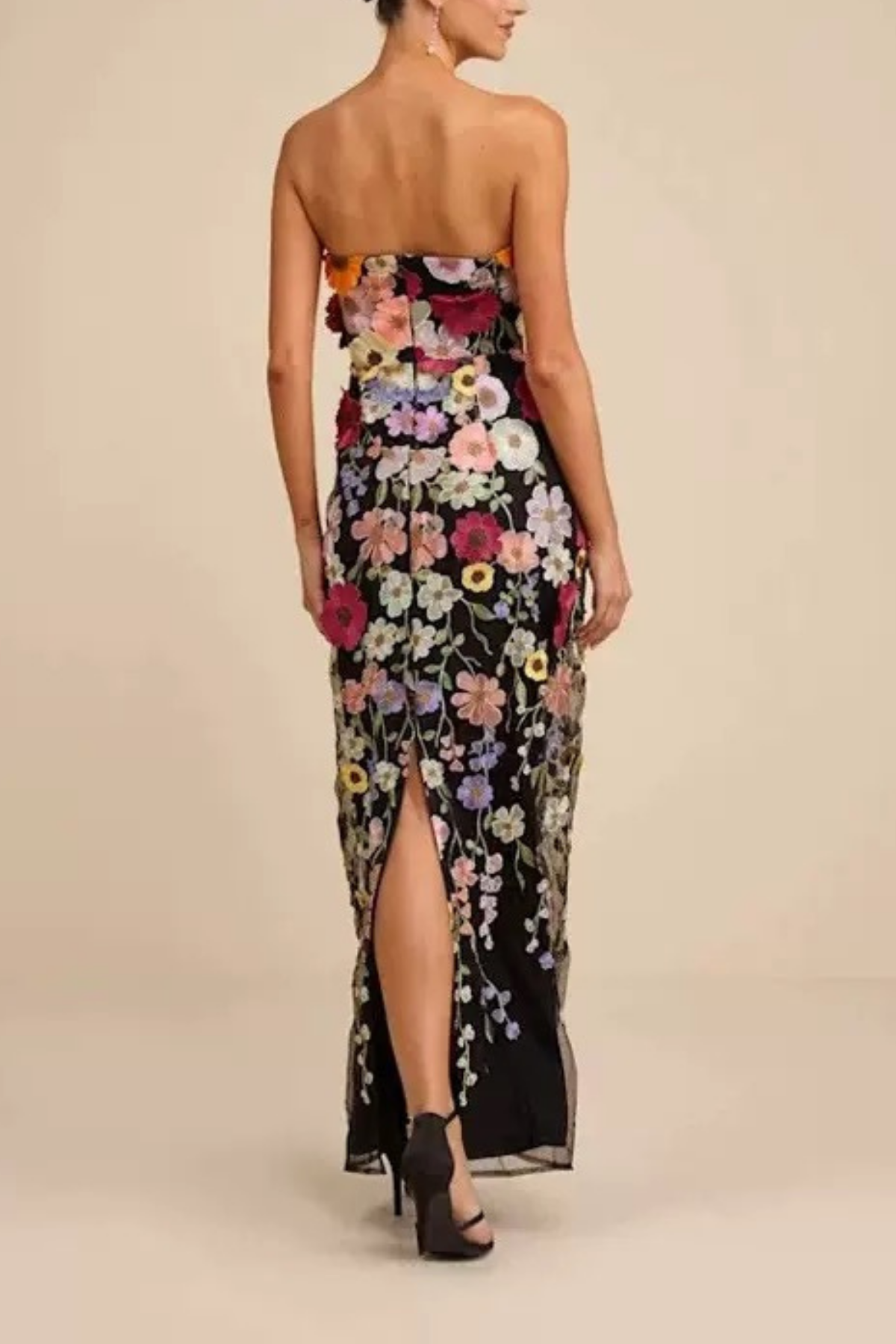 Willa Black Strapless 3D Floral Embroidered Dress Avalabel