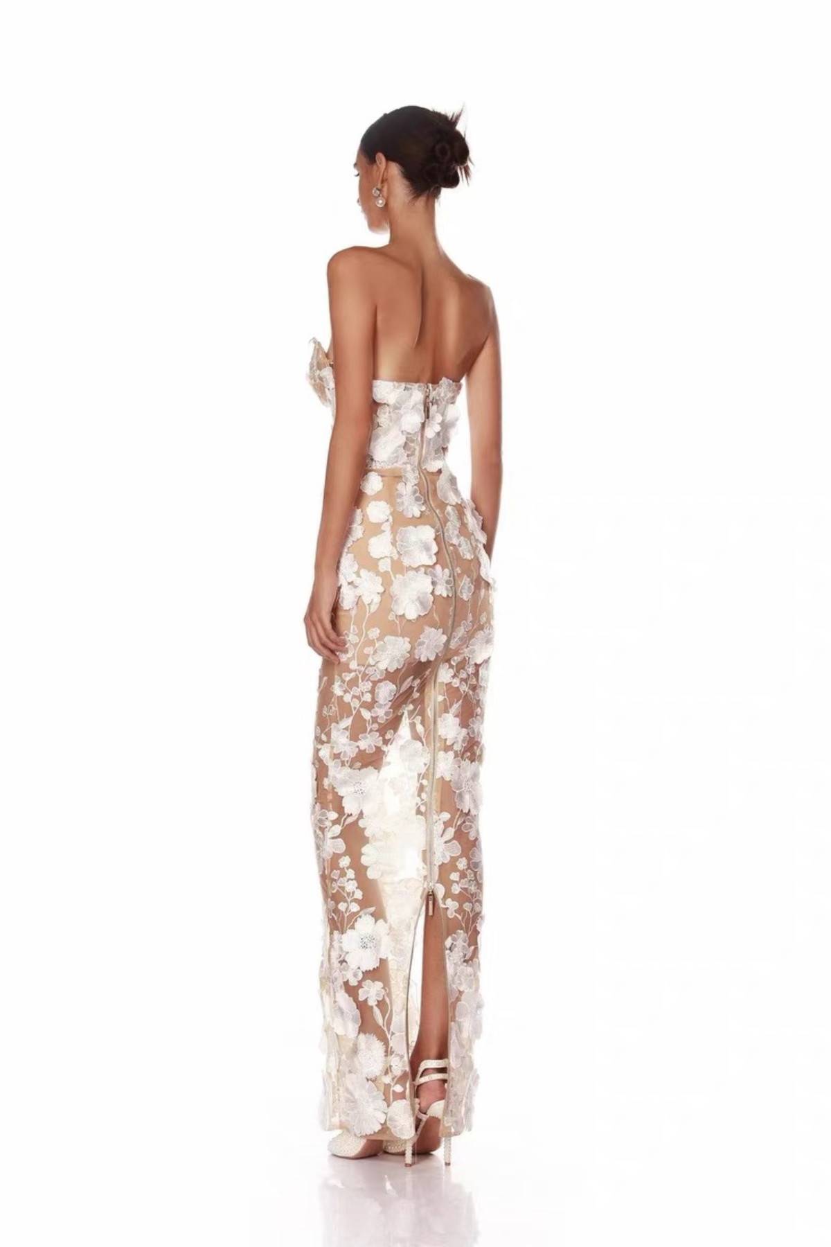 Jenny Strapless Illusion Mesh 3D Flower Mermaid Dress Avalabel