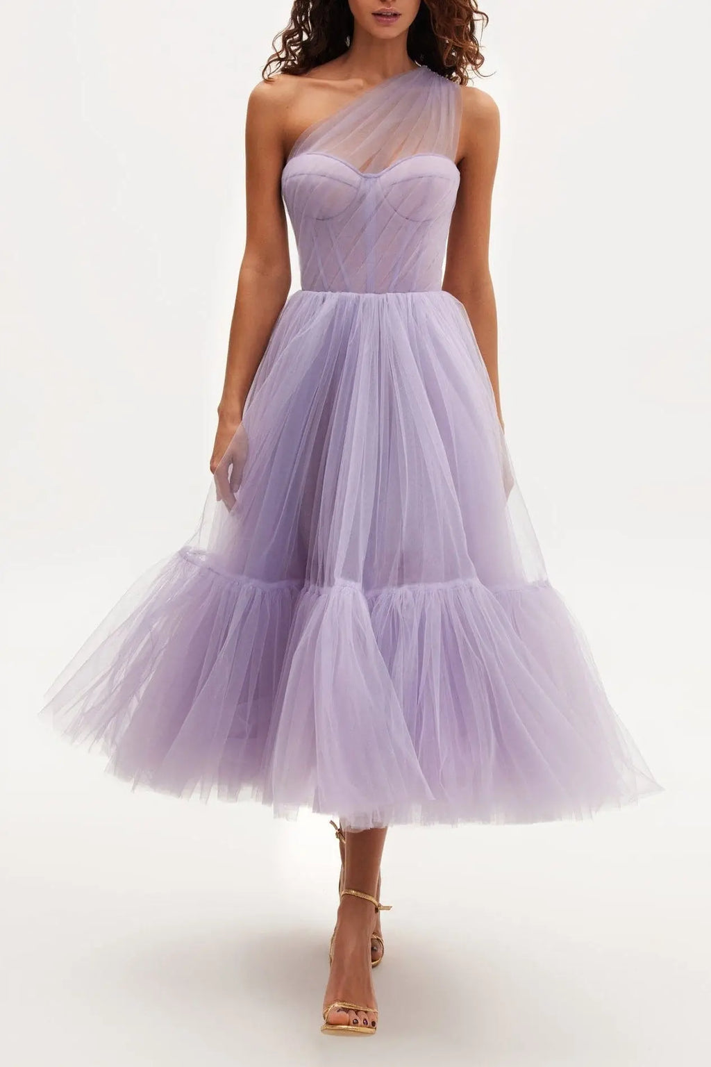Lavender One-Shoulder Cocktail Tulle Dress Avalabel