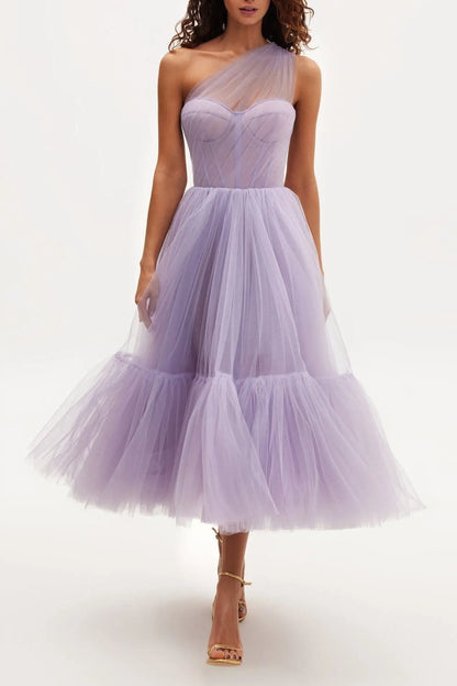 Lavender One-Shoulder Cocktail Tulle Dress Avalabel