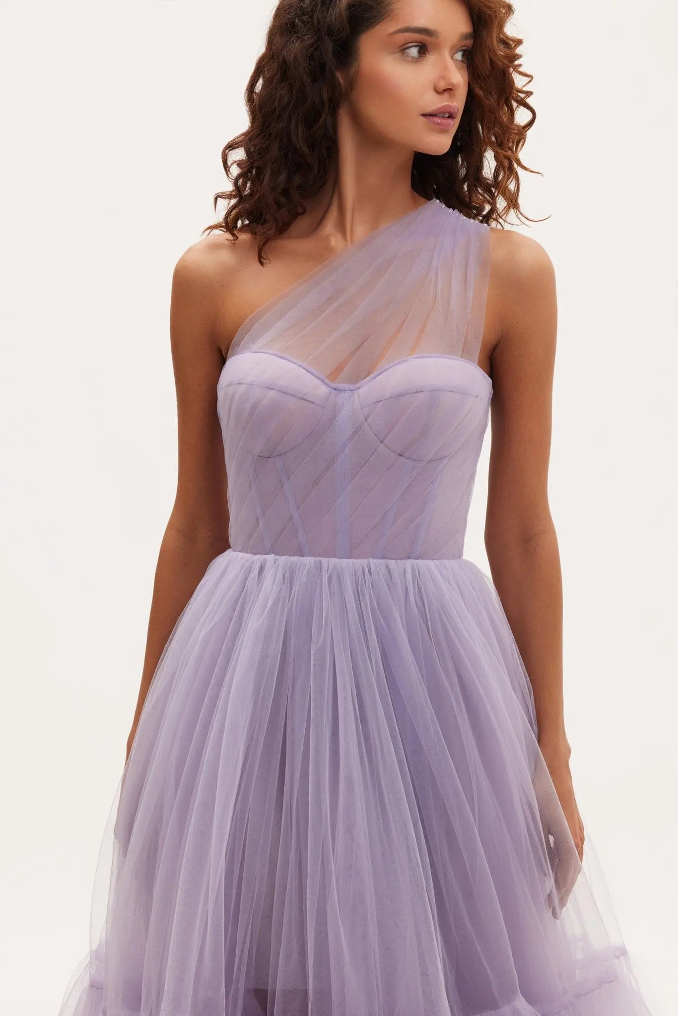 Lavender One-Shoulder Cocktail Tulle Dress Avalabel