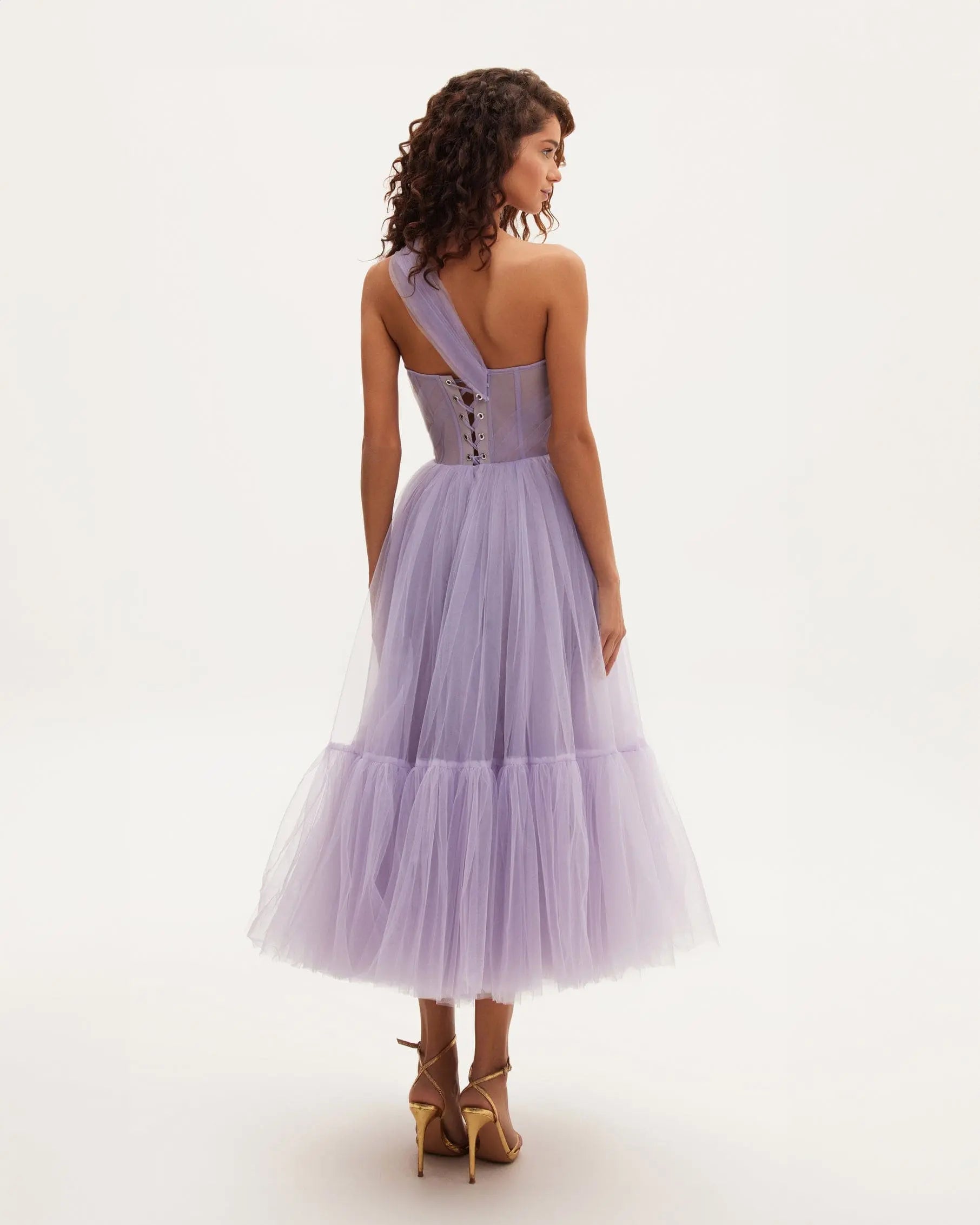 Lavender One-Shoulder Cocktail Tulle Dress Avalabel