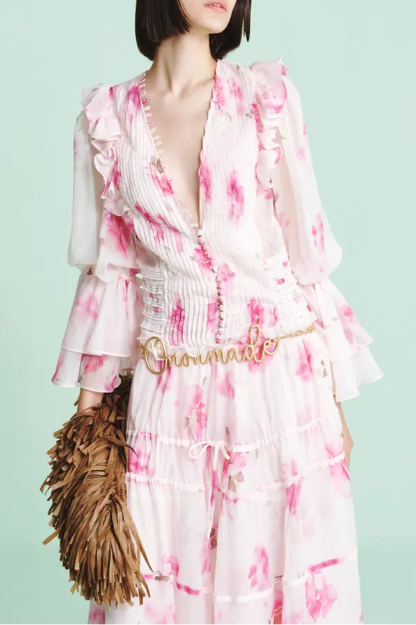 kimberley pink v-neck floral print printed maxi dress Avalabel