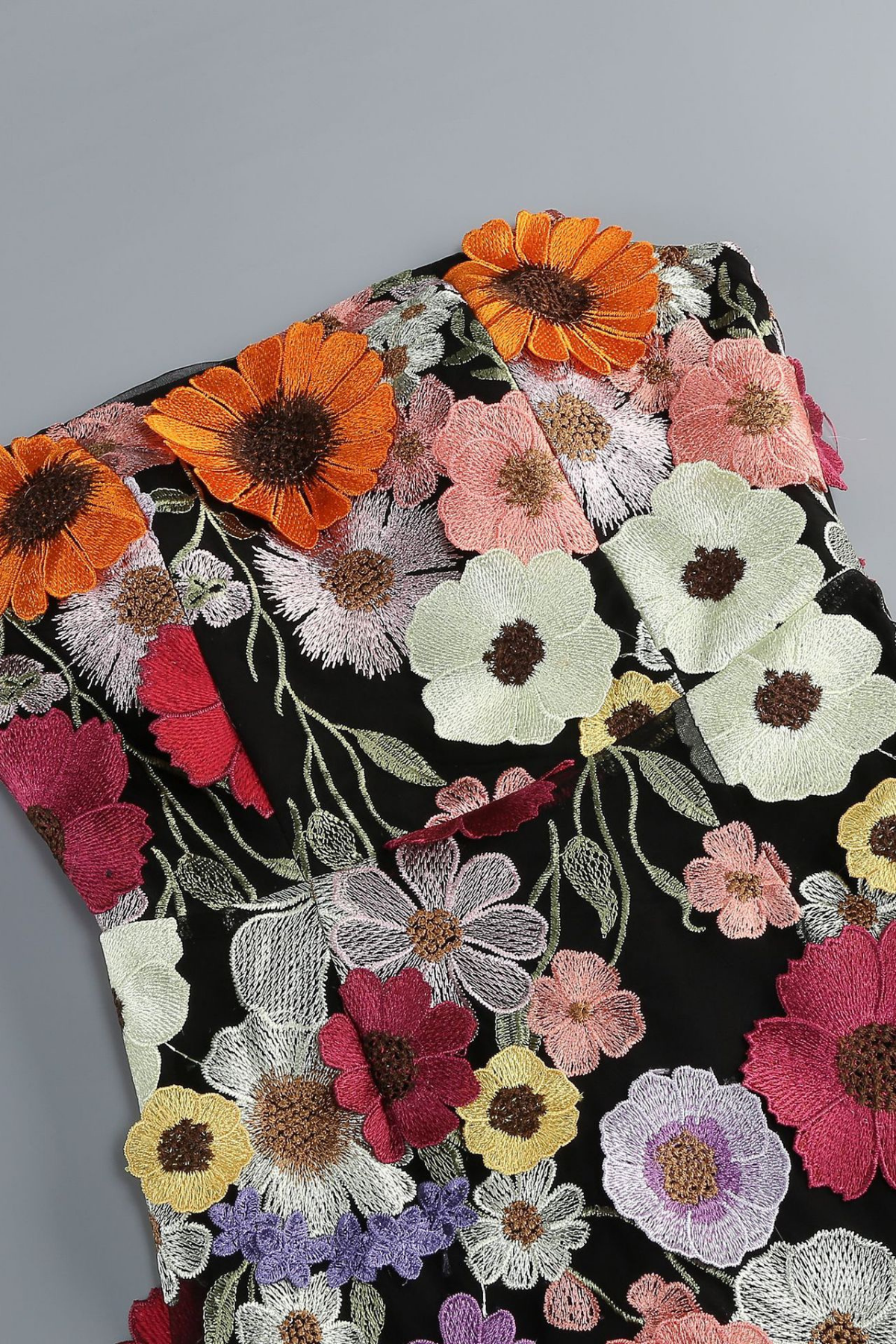 Willa Black Strapless 3D Floral Embroidered Dress Avalabel