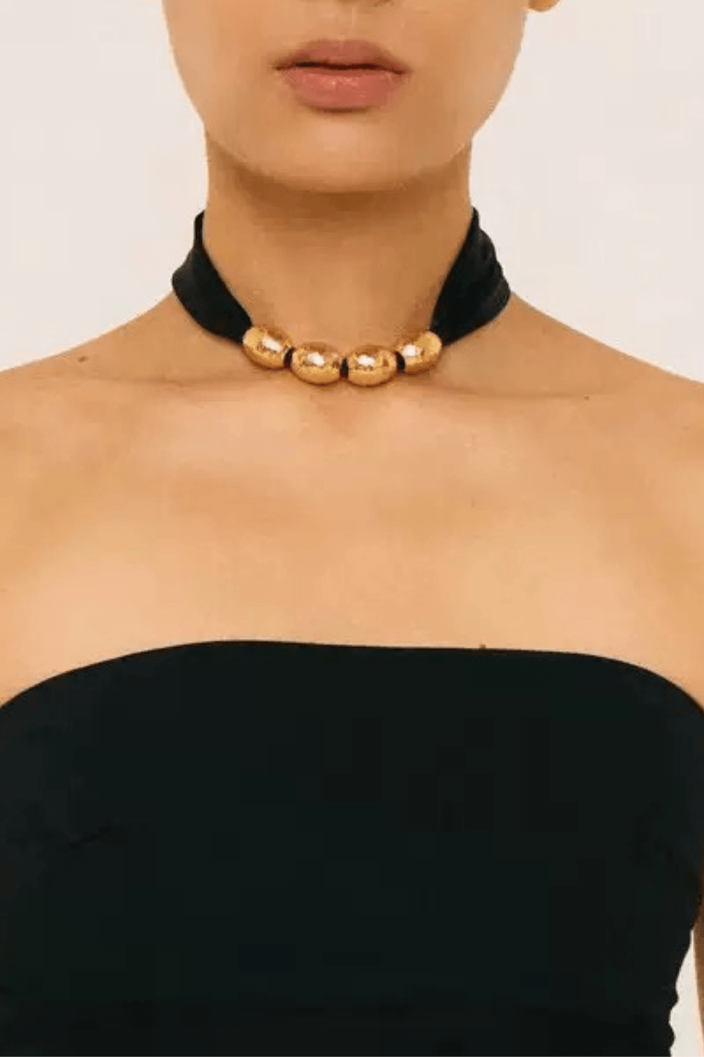 Black Ribbon Gold Bead Choker Necklace Avalabel