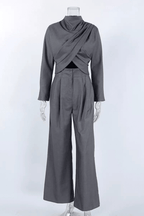 Billie Grey Draped Top Wide Leg Pants Set Avalabel