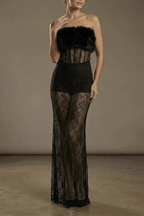 Becky Strapless Furry Corset Lace Max Dress Avalabel