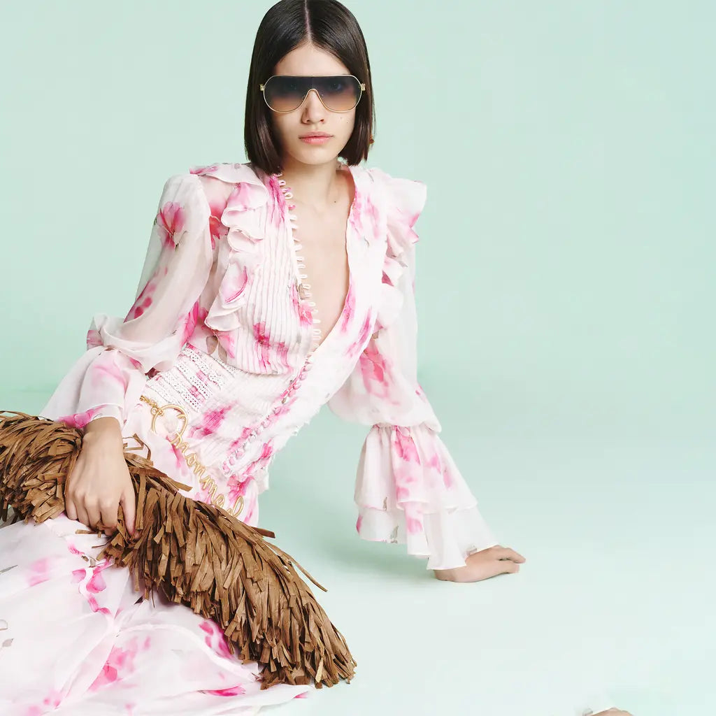 kimberley pink v-neck floral print printed maxi dress Avalabel