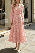 Taylor Collared Ruffle Lace Long Sleeve Dress Avalabel