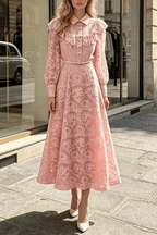 Taylor Collared Ruffle Lace Long Sleeve Dress Avalabel