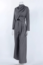 Billie Grey Draped Top Wide Leg Pants Set Avalabel