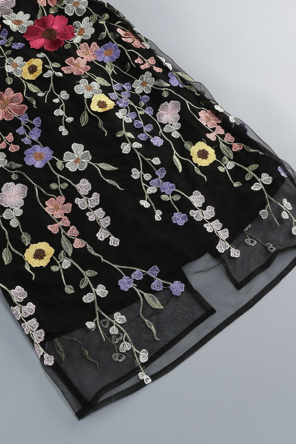 Willa Black Strapless 3D Floral Embroidered Dress Avalabel