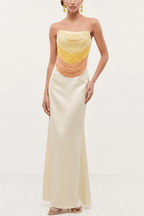 Pamela Ivory Strapless Ruched Draped Maxi Dress Avalabel