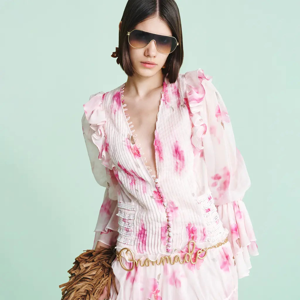 kimberley pink v-neck floral print printed maxi dress Avalabel