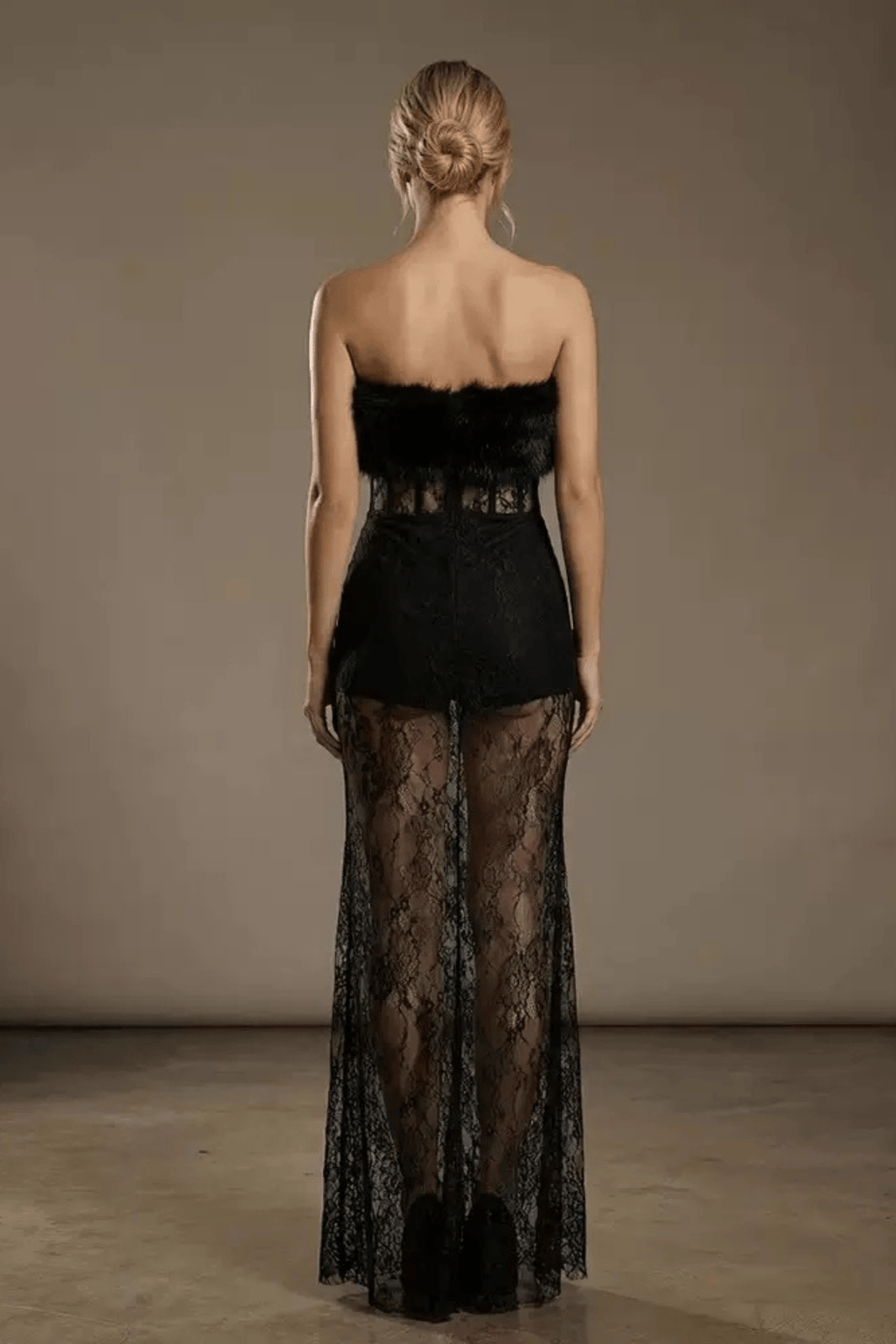 Becky Strapless Furry Corset Lace Max Dress Avalabel