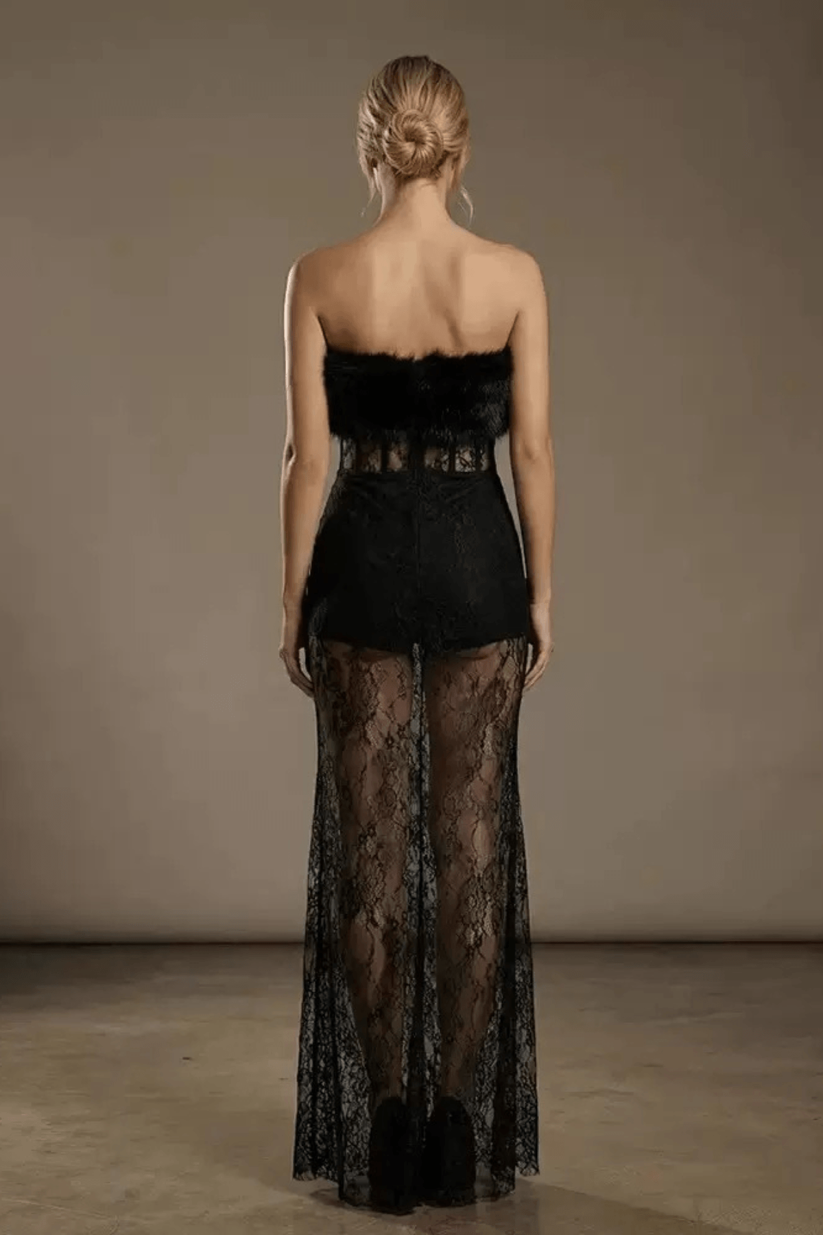 Becky Strapless Furry Corset Lace Max Dress Avalabel