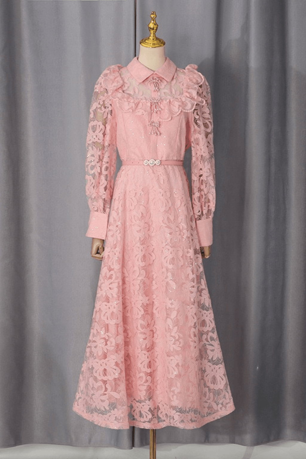 Taylor Collared Ruffle Lace Long Sleeve Dress Avalabel