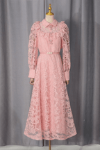 Taylor Collared Ruffle Lace Long Sleeve Dress Avalabel