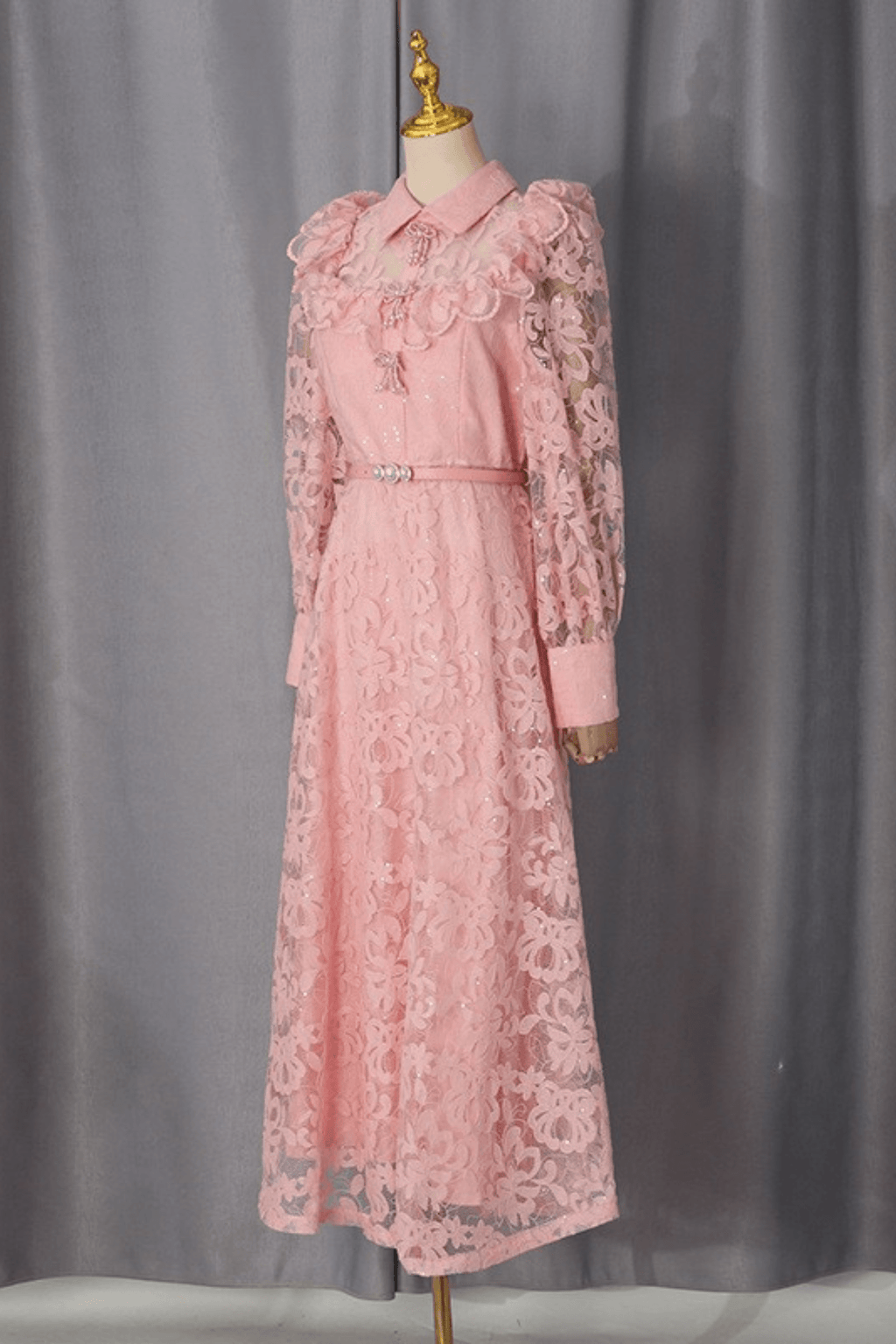 Taylor Collared Ruffle Lace Long Sleeve Dress Avalabel