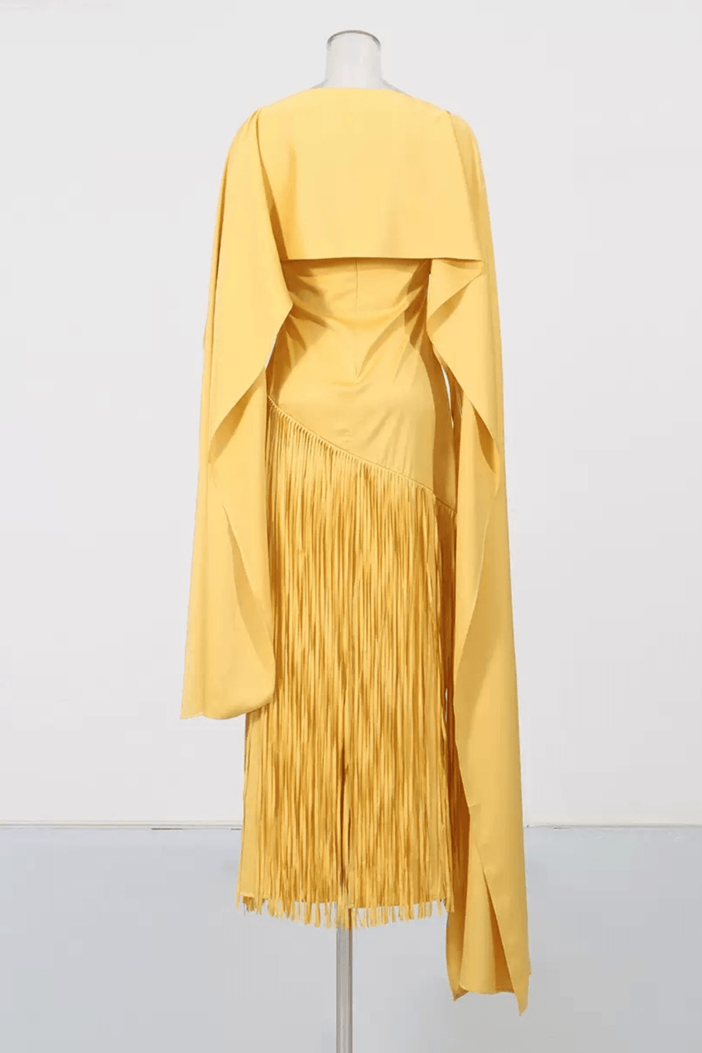 Trista Yellow Cape Fringe Maxi Evening Gown Avalabel
