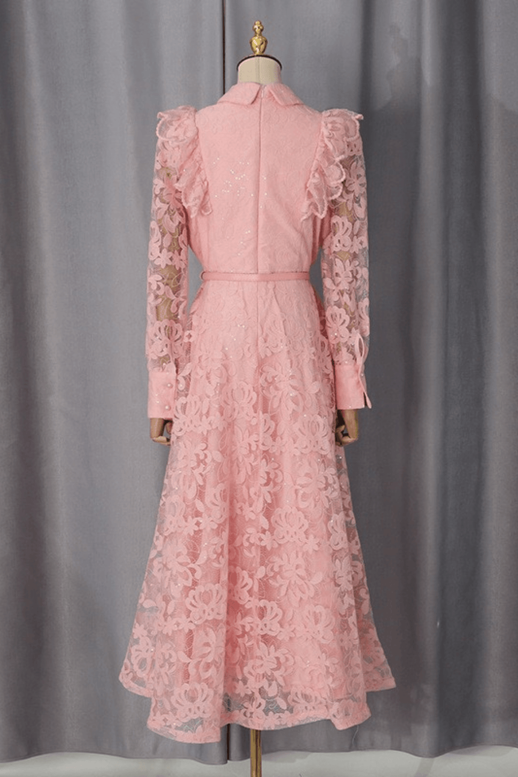 Taylor Collared Ruffle Lace Long Sleeve Dress Avalabel