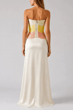 Pamela Ivory Strapless Ruched Draped Maxi Dress Avalabel