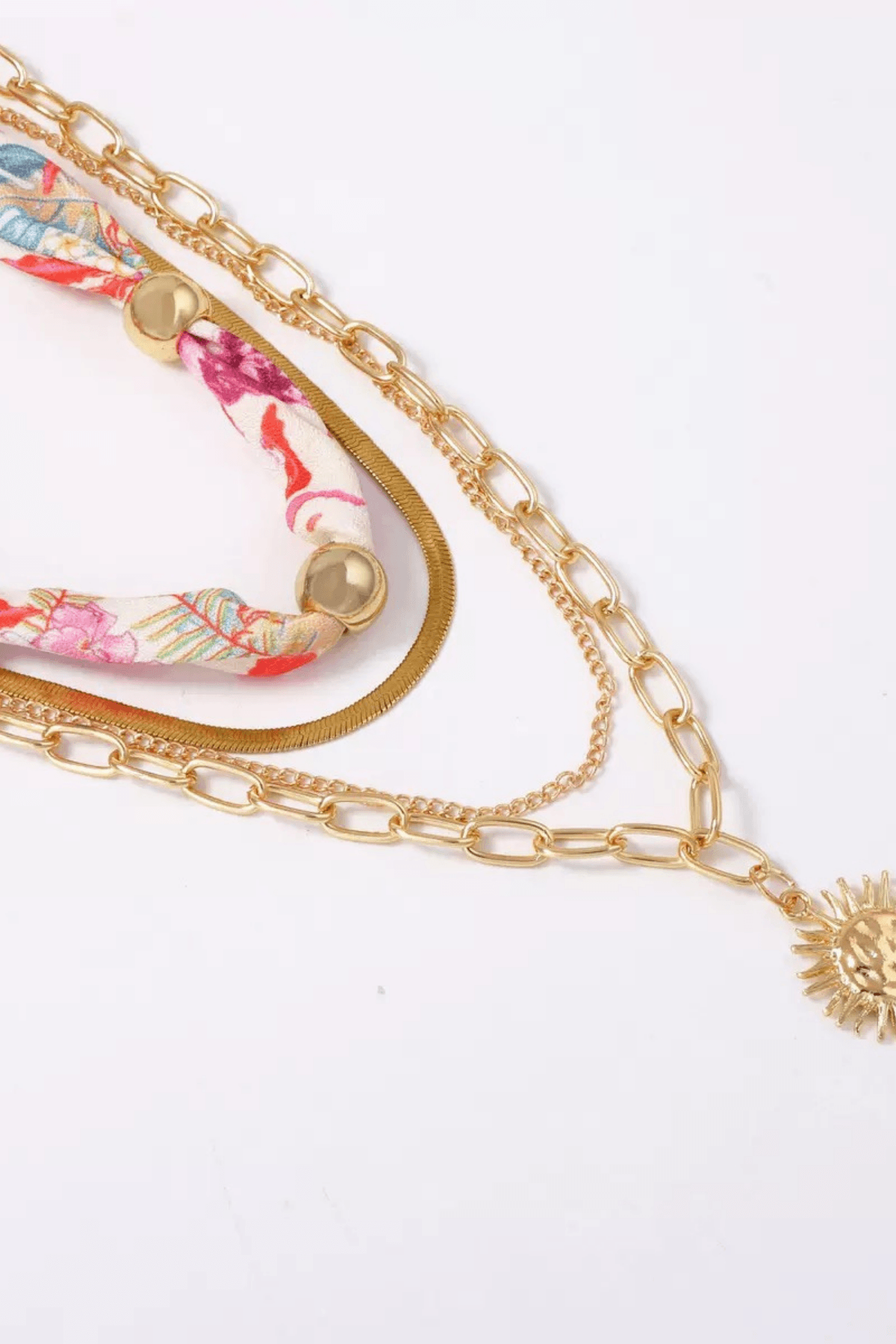 Boho Silk Scarf Sun Pendant Layered Necklace Set Avalabel