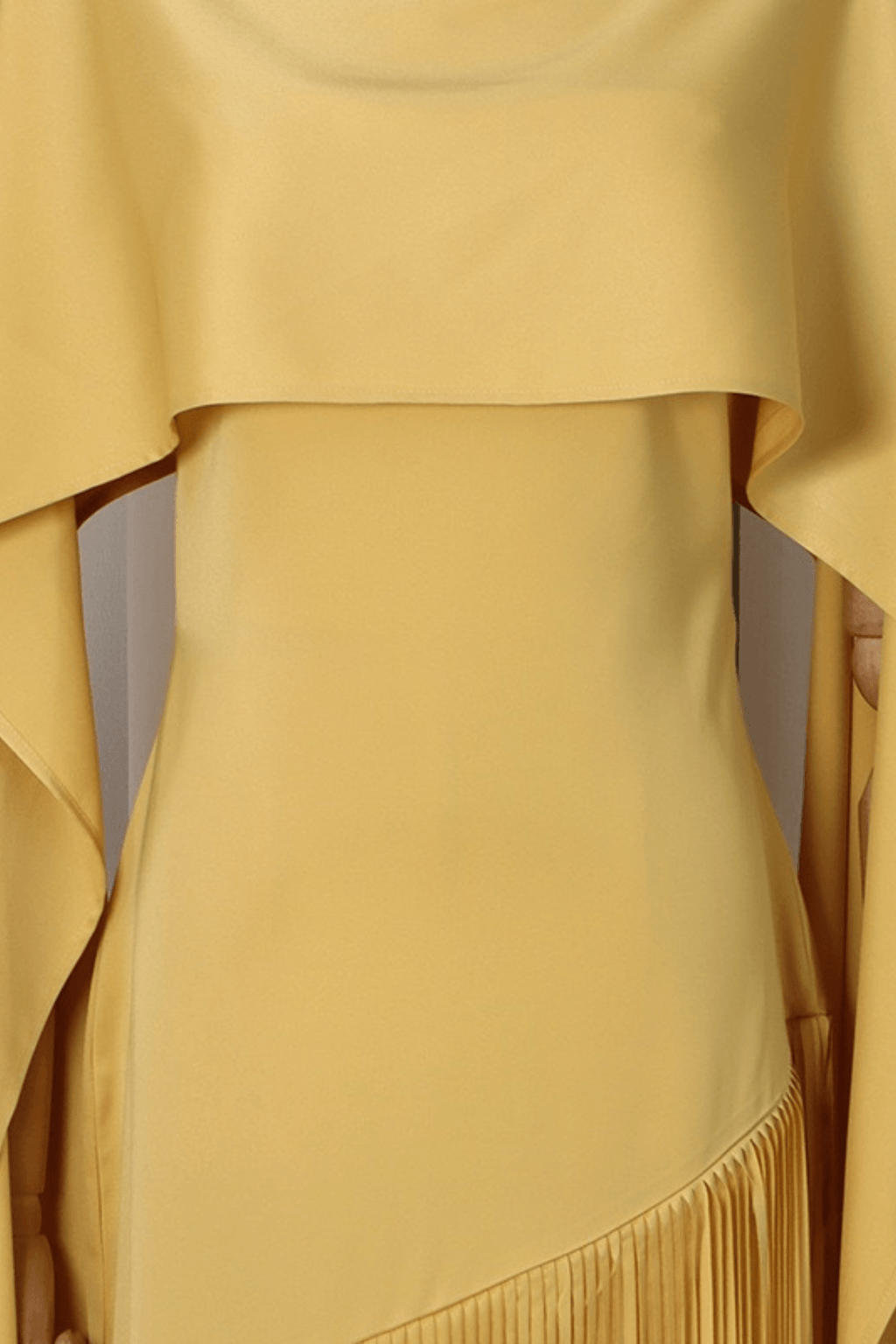 Trista Yellow Cape Fringe Maxi Evening Gown Avalabel