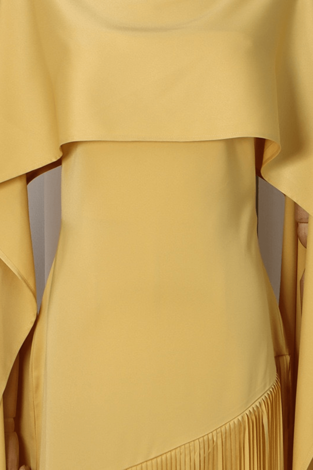 Trista Yellow Cape Fringe Maxi Evening Gown Avalabel