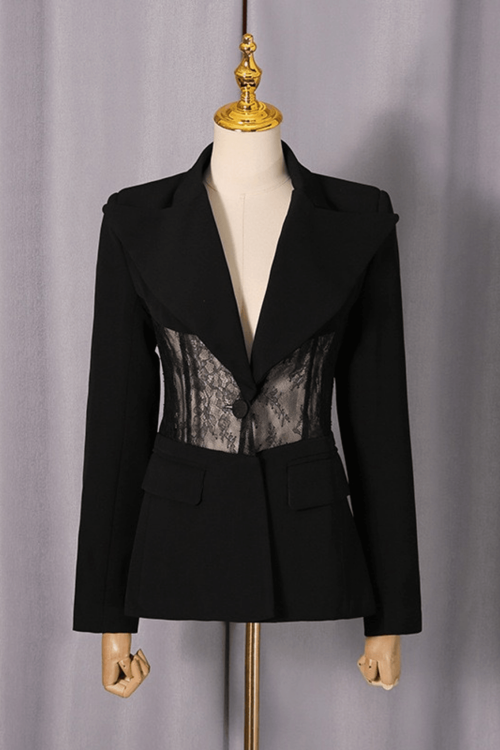 Black Lace Corset Panel Tailored Blazer Avalabel