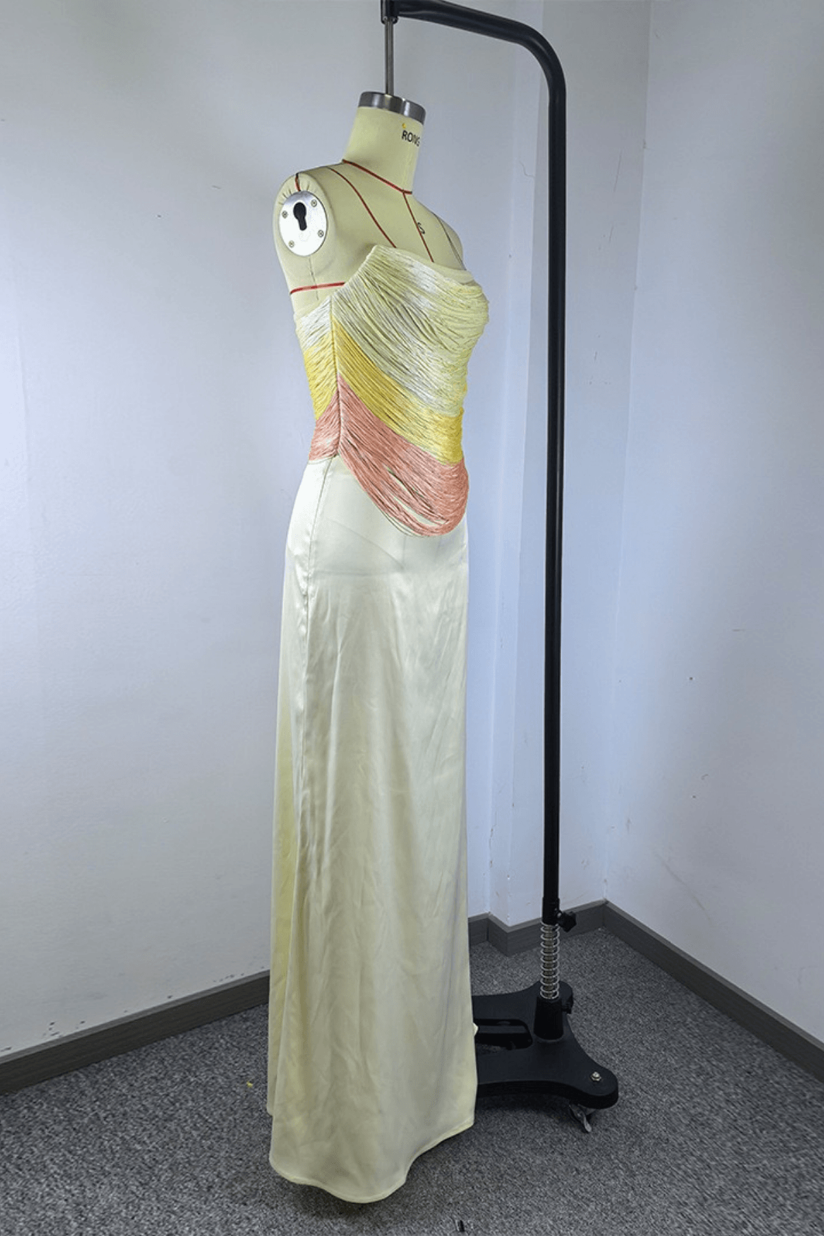 Pamela Ivory Strapless Ruched Draped Maxi Dress Avalabel