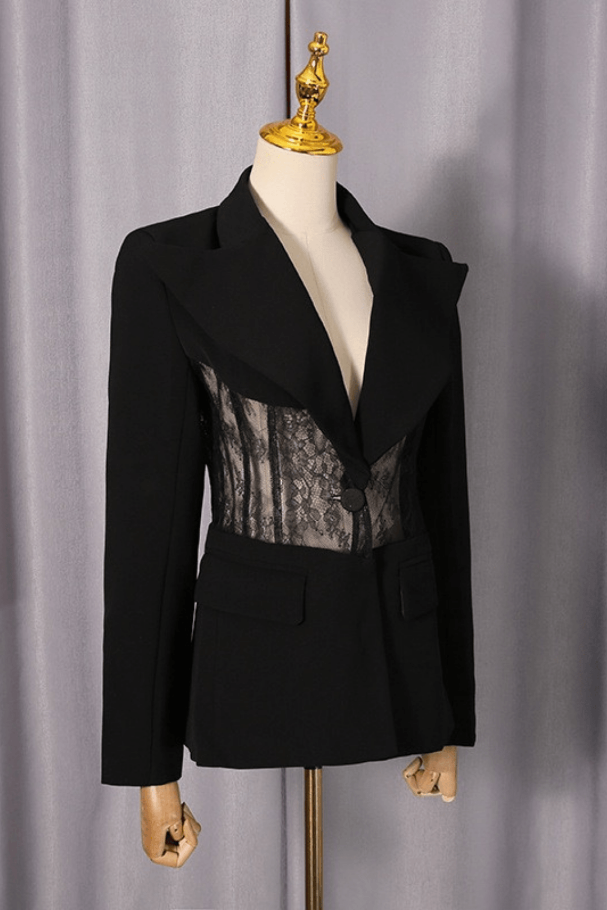 Black Lace Corset Panel Tailored Blazer Avalabel