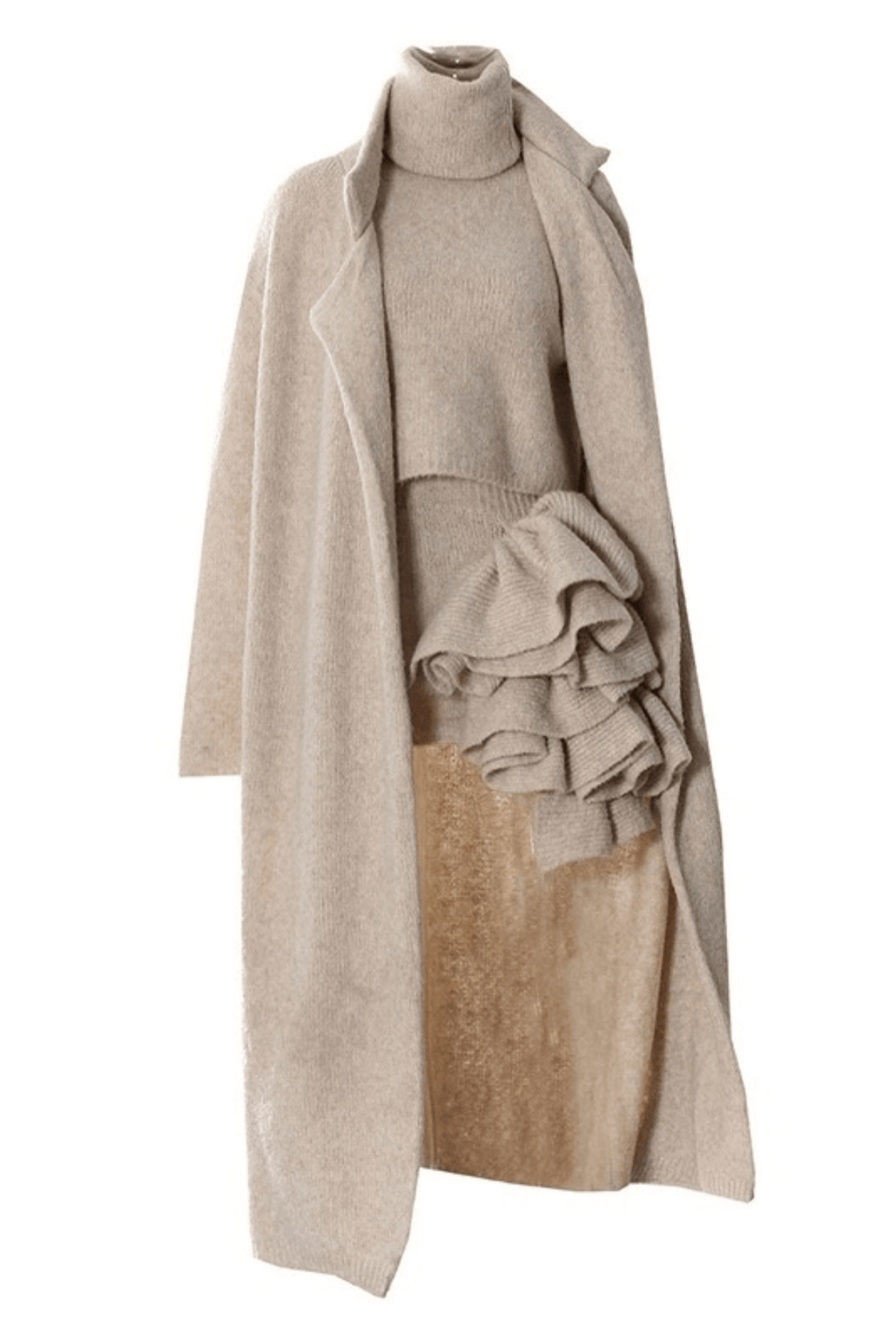 Candy Beige Knit Long Cardigan Coat Avalabel