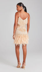 CHAMPAGNE TASSEL FEATHER MINI DRESS Avalabel