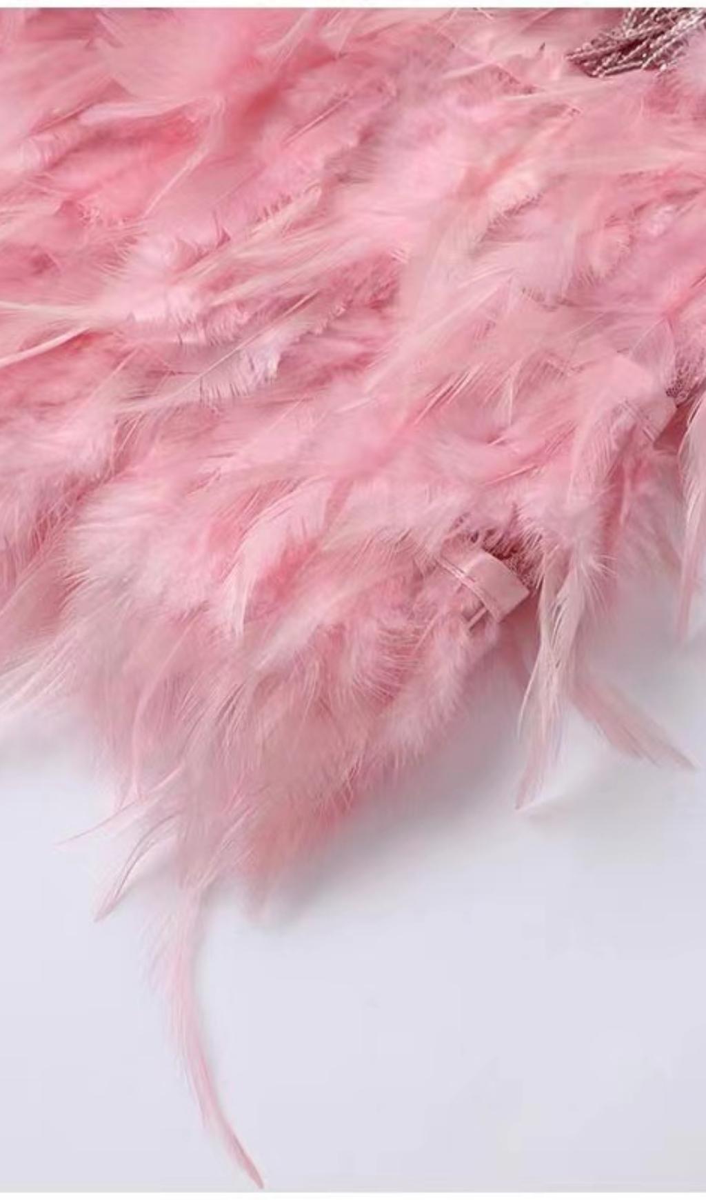 PINK TASSEL FEATHER MINI DRESS Avalabel
