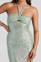 Halter Sequined Slit Maxi dress Avalabel