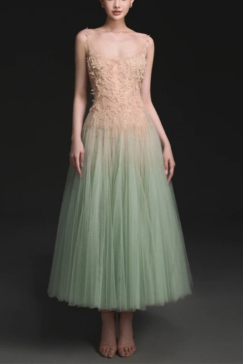 Liora Fairy Puffy Tulle Slip Midi Dress Avalabel