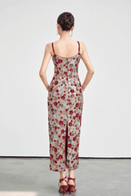 Willa Spaghetti Strap Bodycon Floral Sequin Midi Dress - Avalabel