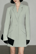 Sage Green Rhinestone Open Back Blazer Avalabel