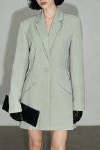 Sage Green Rhinestone Open Back Blazer Avalabel