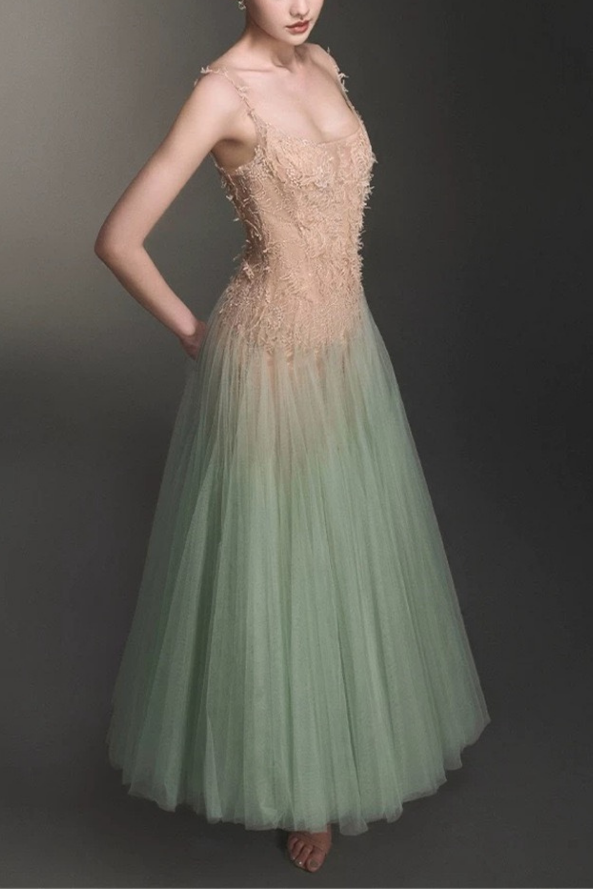 Liora Fairy Puffy Tulle Slip Midi Dress Avalabel