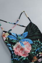 Nola Green Floral Spaghetti Strap Ruffle Slit  Dress Avalabel