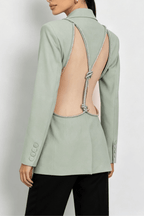 Sage Green Rhinestone Open Back Blazer Avalabel