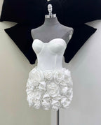Chanelle Flower Mini Dress In White Avalabel