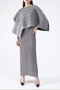 maureen pleated midi dress with cape in gray set Avalabel