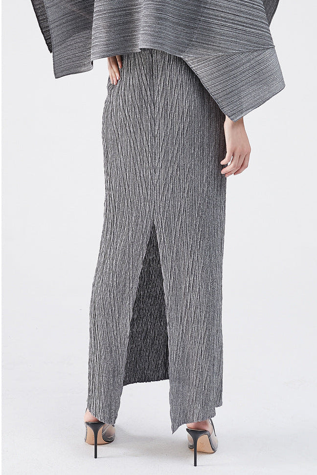 maureen pleated midi dress with cape in gray set Avalabel
