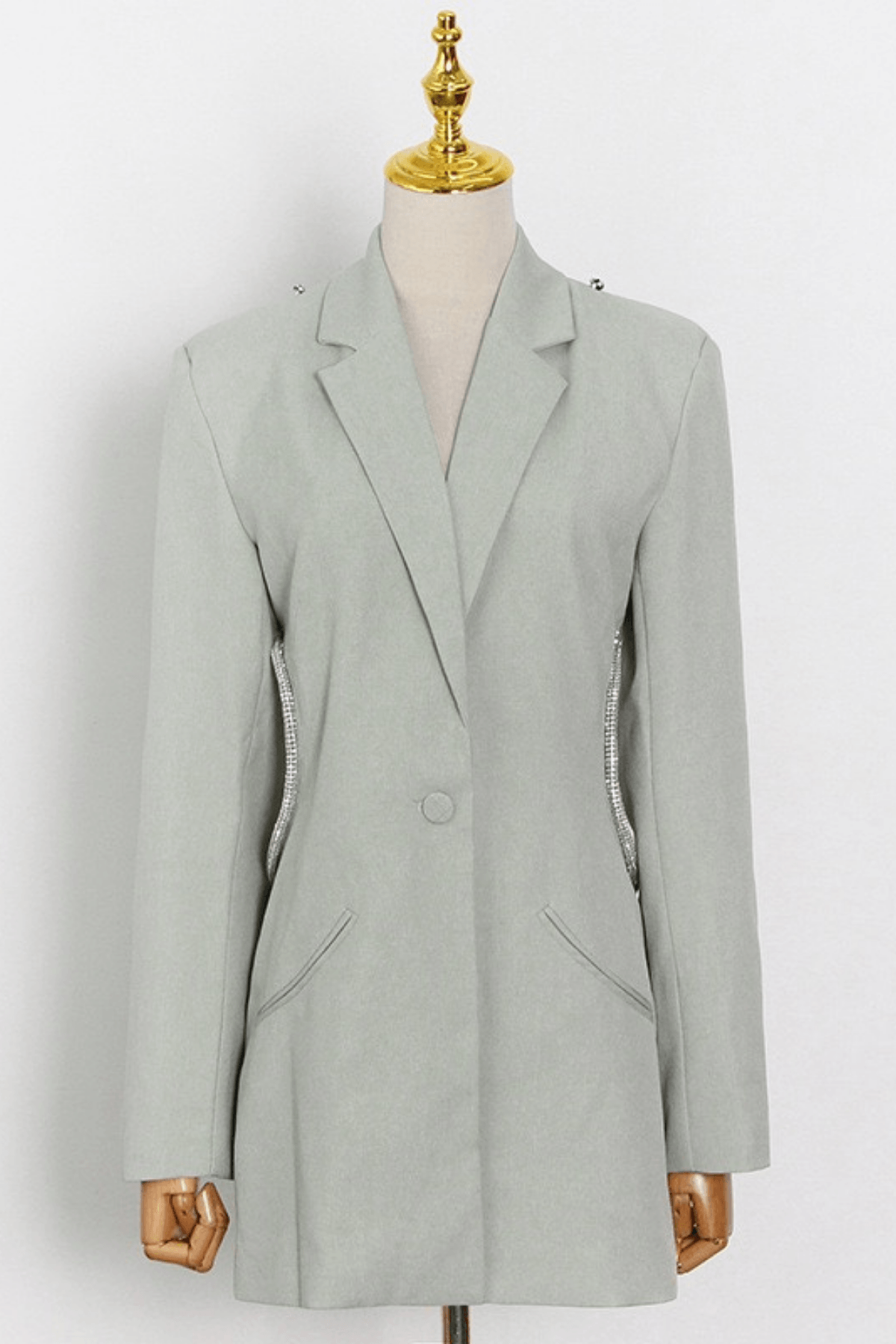Sage Green Rhinestone Open Back Blazer Avalabel