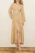 Una V-Neck Floral Embroidery Midi Dress Avalabel