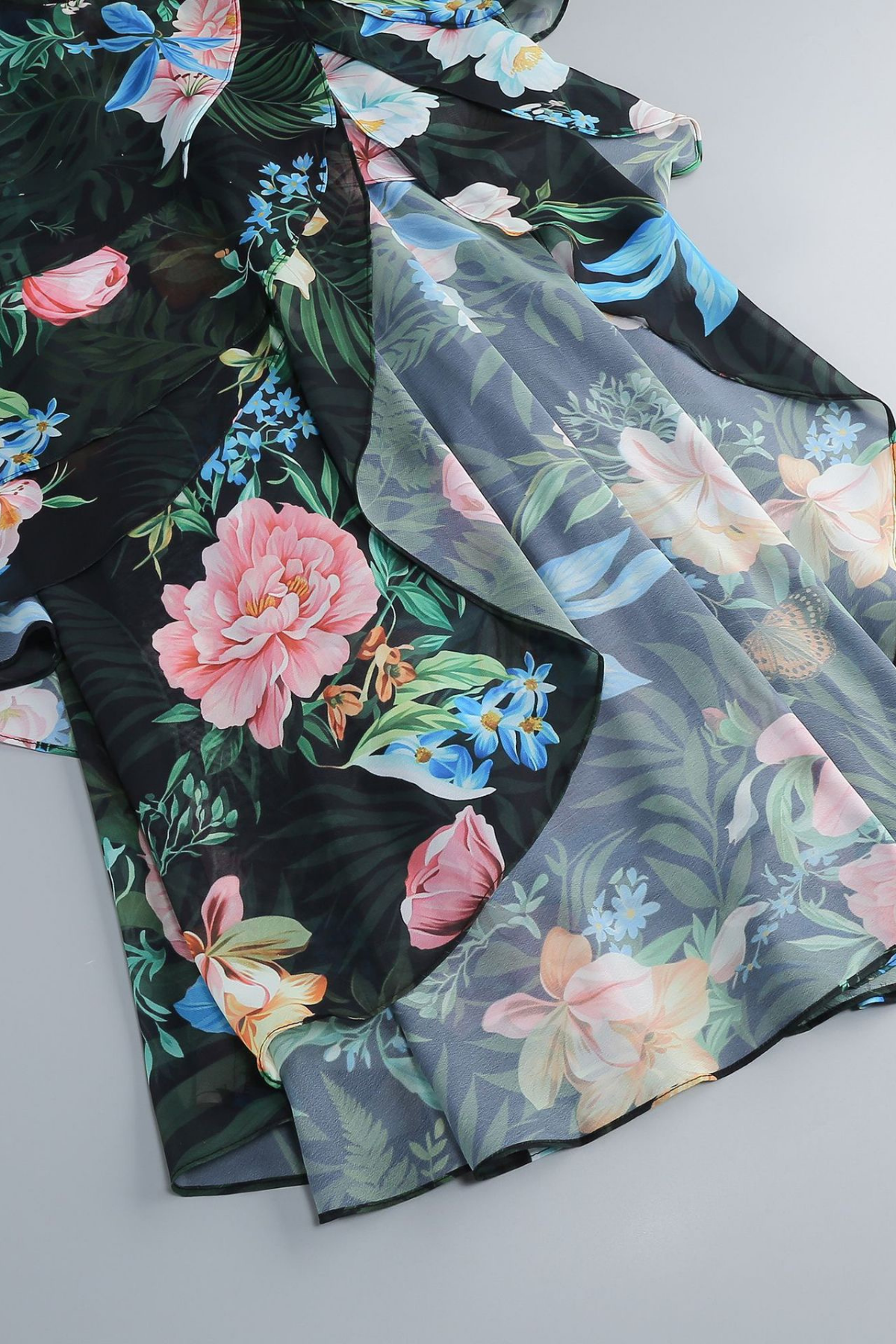 Nola Green Floral Spaghetti Strap Ruffle Slit  Dress Avalabel
